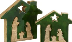 J-Line Kerststallen></noscript> Kribbe Huis Hout Groen/Naturel Large