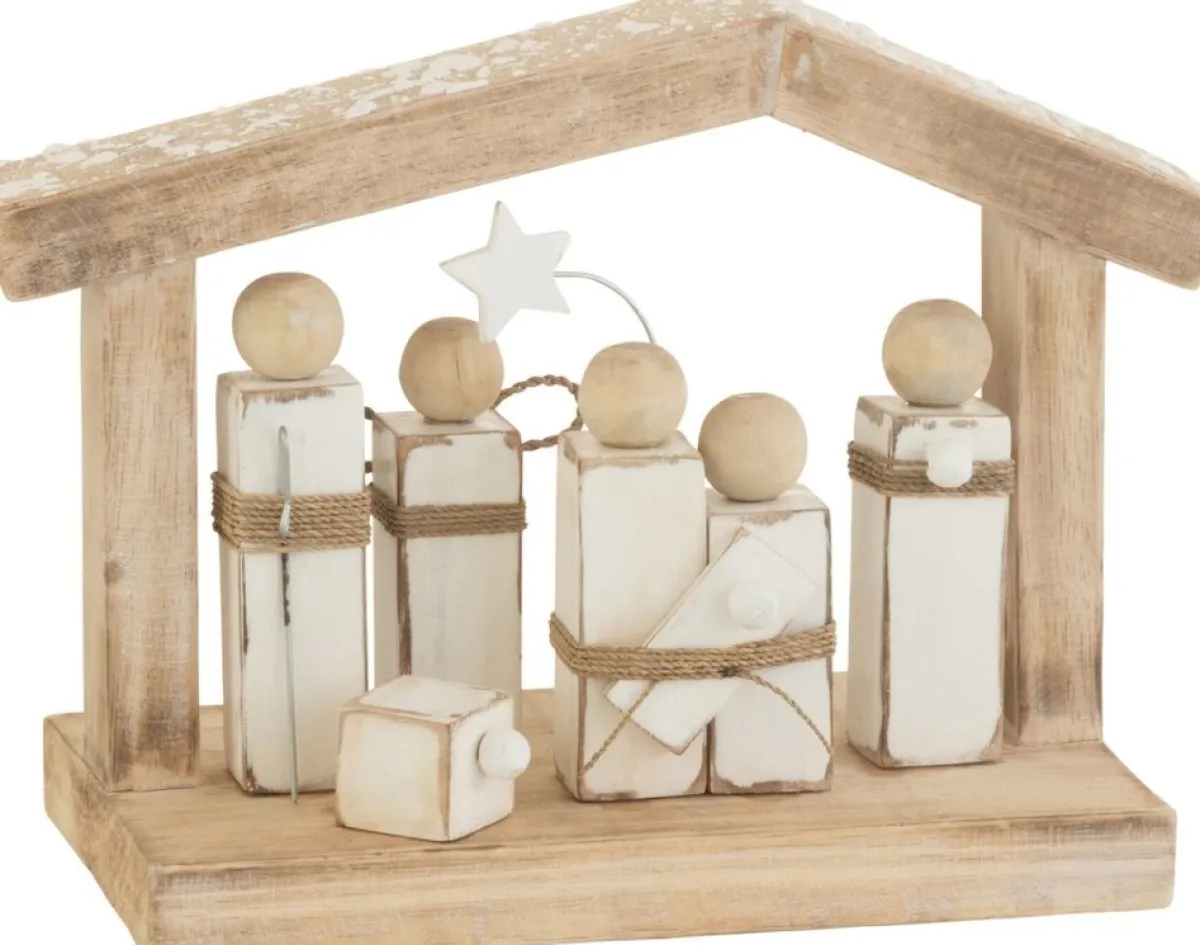 J-Line Kerststallen> Kribbe Minimalistisch Hout Naturel/Wit
