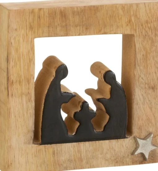 J-Line Kerststallen> Kribbe Vierkant Hout Zwart/Naturel