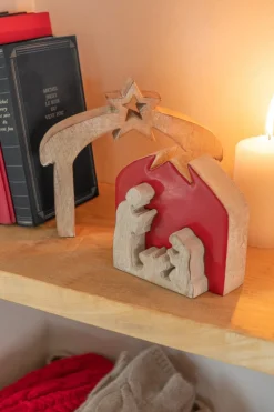J-Line Kerststallen></noscript> Puzzel Kerststal Mango Hout Rood S