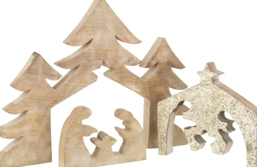 J-Line Kerststallen> Puzzel Kerststal Mango Hout Glitter L