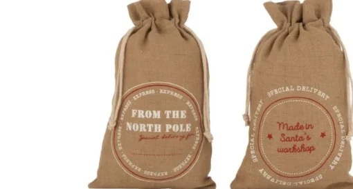 J-Line Kerstsokken> Zak Kerst Engels Jute Naturel Medium Assortiment Van 2