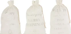 J-Line Kerstsokken> Zak Kerst Engels Velvet Wit Large Assortiment Van 3