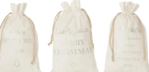 J-Line Kerstsokken> Zak Kerst Engels Velvet Wit Medium Assortiment Van 3