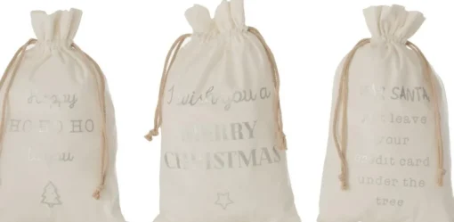 J-Line Kerstsokken> Zak Kerst Engels Velvet Wit Medium Assortiment Van 3