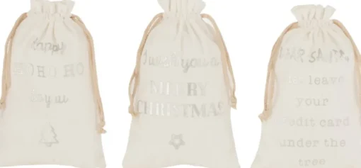 J-Line Kerstsokken> Zak Kerst Engels Velvet Wit Small Assortiment Van 3