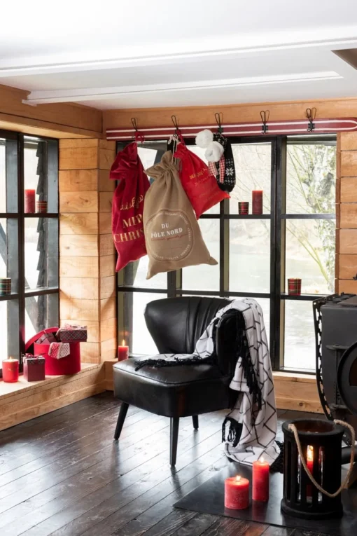 J-Line Kerstsokken> Zak Kerst Frans Jute Naturel Large Assortiment Van 2