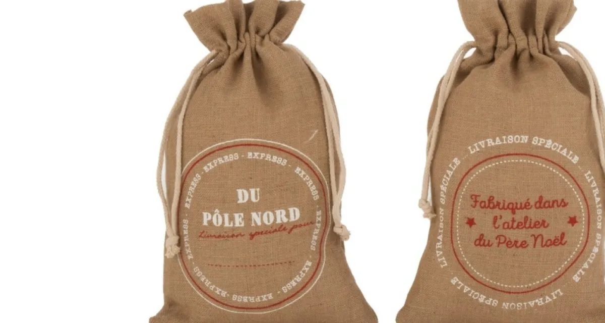 J-Line Kerstsokken> Zak Kerst Frans Jute Naturel Medium Assortiment Van 2