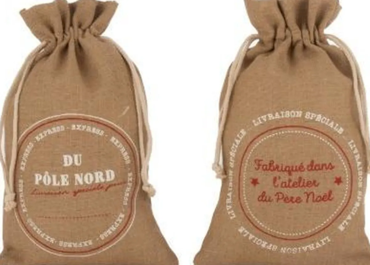 J-Line Kerstsokken> Zak Kerst Frans Jute Naturel Medium Assortiment Van 2