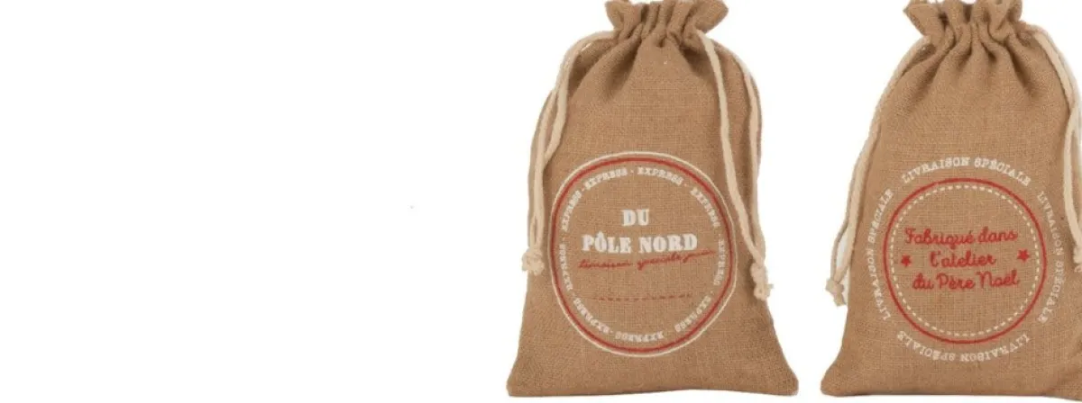J-Line Kerstsokken> Zak Kerst Frans Jute Naturel Small Assortiment Van 2