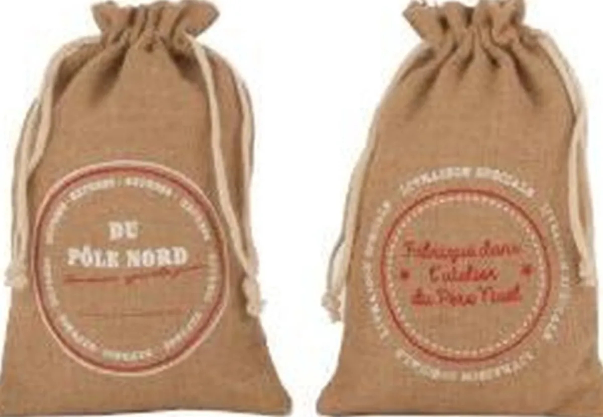 J-Line Kerstsokken> Zak Kerst Frans Jute Naturel Small Assortiment Van 2