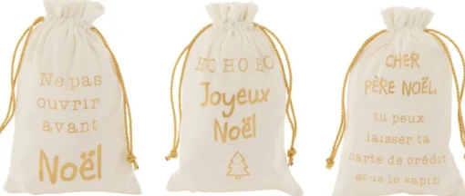 J-Line Kerstsokken> Zak Kerst Frans Velvet /Goud Small Assortiment Van 3