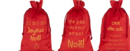 J-Line Kerstsokken> Zak Kerst Frans Velvet Rood Medium Assortiment Van 3