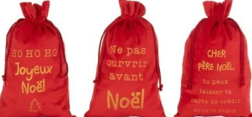 J-Line Kerstsokken> Zak Kerst Frans Velvet Rood Medium Assortiment Van 3