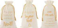 J-Line Kerstsokken> Zak Kerst Frans Velvet /Goud Medium Assortiment Van 3