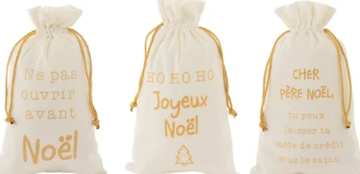 J-Line Kerstsokken> Zak Kerst Frans Velvet /Goud Medium Assortiment Van 3