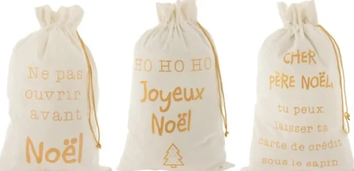J-Line Kerstsokken> Zak Kerst Frans Velvet /Goud Large Assortiment Van 3