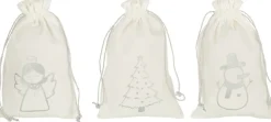 J-Line Kerstsokken> Zak Kerst Mix Velvet Wit/Zilver Small Assortiment Van 3