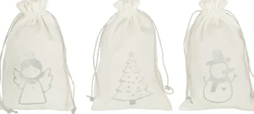J-Line Kerstsokken> Zak Kerst Mix Velvet Wit/Zilver Small Assortiment Van 3