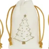 J-Line Kerstsokken> Zak Kerst Mix Velvet Wit/Goud Extra Small Assortiment Van 3