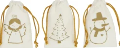 J-Line Kerstsokken> Zak Kerst Mix Velvet Wit/Goud Extra Small Assortiment Van 3