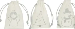 J-Line Kerstsokken> Zak Kerst Mix Velvet Wit/Zilver Extra Small Assortiment Van 3
