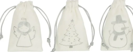 J-Line Kerstsokken> Zak Kerst Mix Velvet Wit/Zilver Extra Small Assortiment Van 3