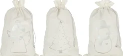 J-Line Kerstsokken> Zak Kerst Mix Velvet Wit/Zilver Large Assortiment Van 3