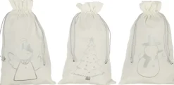 J-Line Kerstsokken> Zak Kerst Mix Velvet Wit/Zilver Medium Assortiment Van 3
