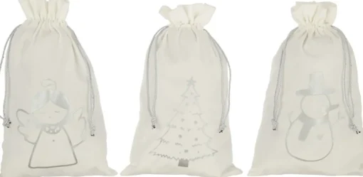 J-Line Kerstsokken> Zak Kerst Mix Velvet Wit/Zilver Medium Assortiment Van 3