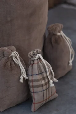 J-Line Kerstsokken> Zak Kerst Ruit Textiel Beige/Bruin Small - 4 Stuks