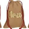 J-Line Kerstsokken> Zak Noel Pailletten+Trekkoord Jute Naturel Assortiment Van 3