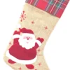 Merkloos Kerstsokken>Jute Kerstsok - Kerstman - Ruiten - Kerstversiering - Decoratie - Interieur