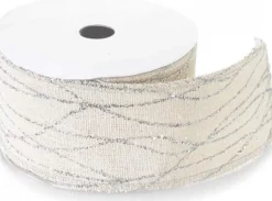 Lurex Kerststukjes>Juteband - Jute Lint - Kerst - Wit Met Zilveren Draad - 5 Cm X 5 Meter