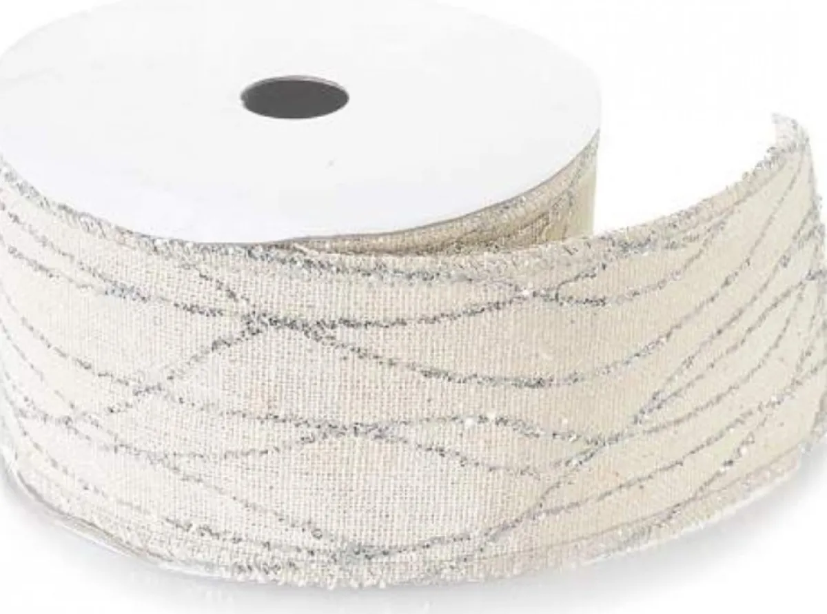 Lurex Kerststukjes>Juteband - Jute Lint - Kerst - Wit Met Zilveren Draad - 5 Cm X 5 Meter