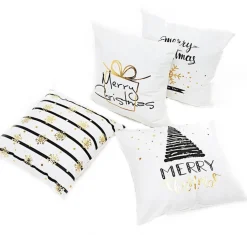 Gek op Kussens! Kerstkussens></noscript>Kerst 'Christmas Gift' Kussenhoes | Katoen/Polyester | 45 X 45 Cm | Wit / Goud