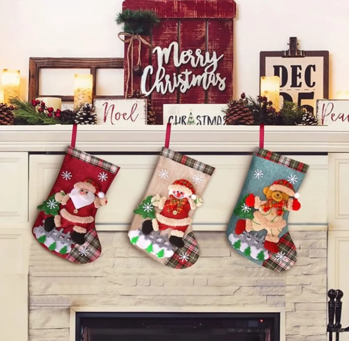 Merkloos Kerststukjes>Kerst Decoratie Voor Binnen - Kerstkous 3 Stuks