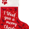 Plenty Gifts Kerstsokken>Kerst Sok Stocking Woof Merry Christmas Rood