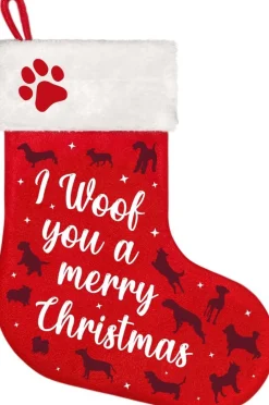 Plenty Gifts Kerstsokken>Kerst Sok Stocking Woof Merry Christmas Rood
