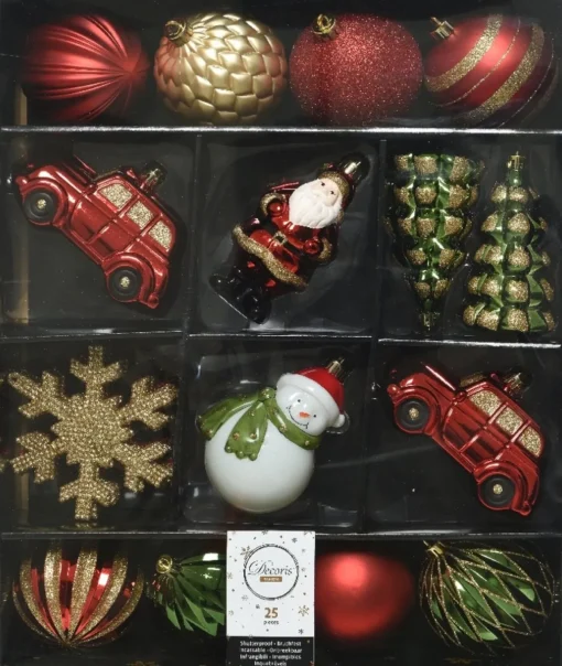 Decoris Kerstboomversieringen>Kerstballen Mixdoos 25 St. | Rood/Groen/Goud