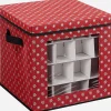 Songmics Kerstballen Opbergbox Met Transparante Voorkant, Opbergdoos Met Deksel, Vouwdoos Voor Kerstmis, Stoffen Opbergbox Met Ruimte Voor 64 Kerstballen Of Andere Ornamenten, 30,5 X 30,5 X 30,5 Cm, Met Sneeuwvlokken Design, Rood Sale