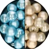 Decoris Kerstboomversieringen>Kerstballen 32X St - Mix Champagne/Ijsblauw - 4 Cm - Kunststof - Kerstversiering