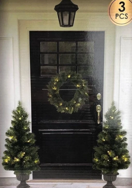 Merkloos Kerstbomen En Kerstkrans Met Led - Set Van 3 Stuks Store