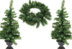Merkloos Kerstbomen En Kerstkrans Met Led - Set Van 3 Stuks Store