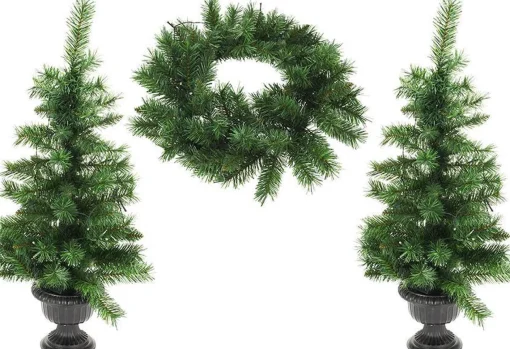 Merkloos Kerstbomen En Kerstkrans Met Led - Set Van 3 Stuks Store