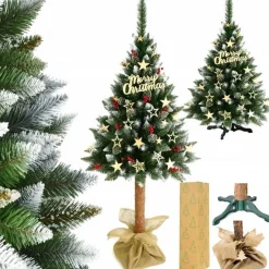 IsoTrade Kerstboom - Kunst Kerstoom - 180Cm - Op Natuurlijk Stam - Kunstkerstboom 180 Cm New