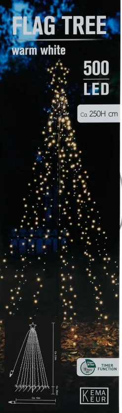 Merkloos Kerstboom - Led Kerstboom - Kunst Kerstboom - Metalen Kerstboom - Met Timer - Snel En Makkelijk - Flag Tree - Warm Wit - Kerst - Binnen En Buiten - 250Cm - 500 Led - Water Bestendig - Binnen En Buiten Discount