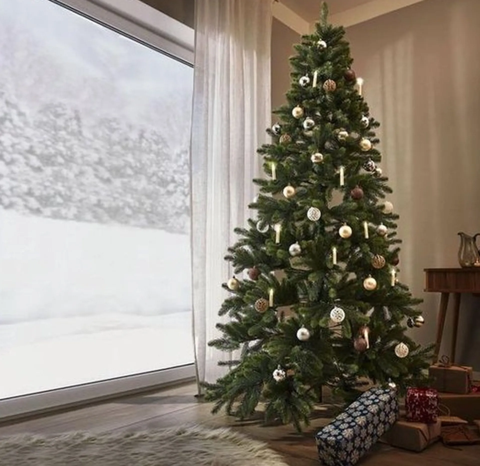 AG Store Kerstboom Ag - Volle Boom - Kunstkerstboom 210Cm Hoog - 1160 Takken - Inclusief 1000 Leds- Kunstkerstbomen - Christmas Tree - Groot- Veel Takken - Donker Kerst - Decoratie Fashion