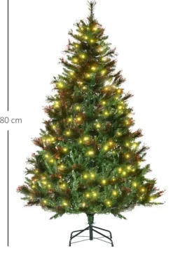 Merkloos Kerstboom Met Verlichting - Kunstkerstboom - Kunstboom - 200 Led's - Christmas Tree - Kerstboom 180Cm - 616 Takken - Diameter Doorsnede 112Cm Clearance