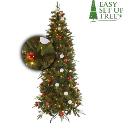 Easy Set up Tree Kerstboom Met Versiering ® Led Avik Red 210 Cm - 310 Lampjes Shop